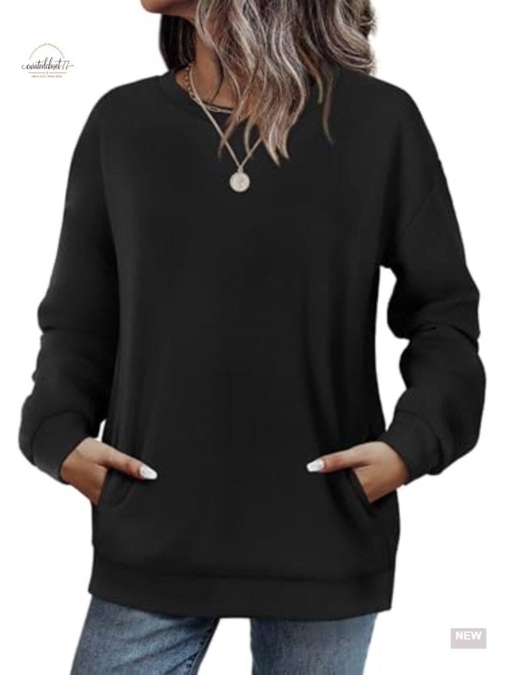 Women's Crewneck Sweatshirt with Pockets Long Sleeve Pullover